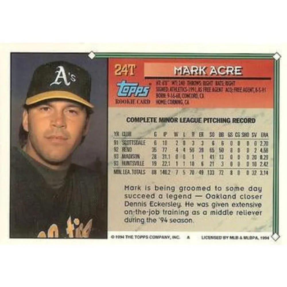 1994 Topps Traded Mark Acre RC 24T Oakland Athletics